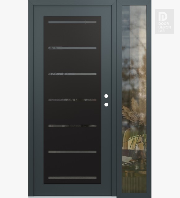 Modern Steel Front Door Diamond C11 52" x 80" anthracite/anthracite mirrored Glass Panel black LHI with Sidelite clear Glass