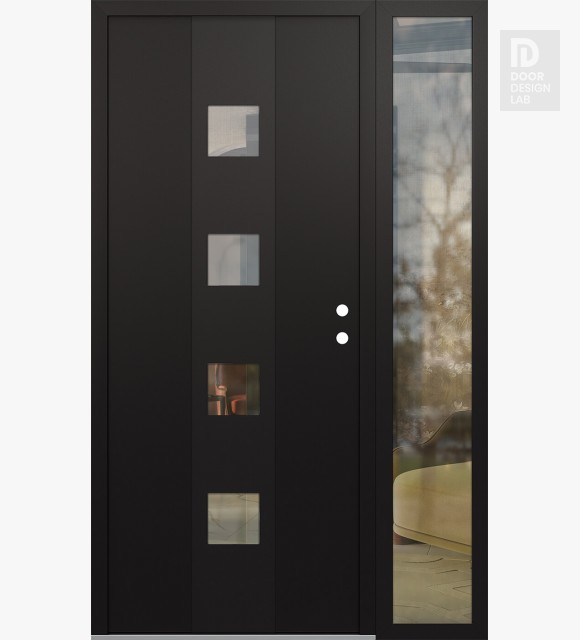 Modern Steel Front Door DIAMOND A12 52" X 80" BLACK/BLACK CLEAR GLASS PANEL BLACK LHI WITH SIDELITE CLEAR GLASS