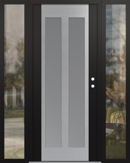Diamond C14 68" x 80" black/white frosted Glass Panel stainless steel LHI with 2 Sidelites clear Glass