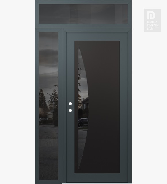 Modern Steel Front Door Diamond C13 48" x 96" anthracite/anthracite mirrored Glass Panel black RHI with Sidelite and Transom mirrored Glass