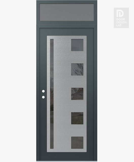 Modern Steel Front Door Diamond C3 36" x 96" anthracite/anthracite mirrored Glass Panel stainless steel RHI with Transom frosted Glass