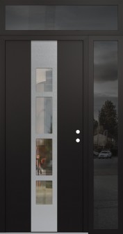 DIAMOND A10 52" X 96" BLACK/BLACK CLEAR GLASS PANEL STAINLESS STEEL LHI WITH SIDELITE AND TRANSOM MIRRORED GLASS