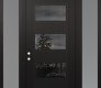 Modern Steel Front Door Diamond C2 64" x 96" black/black mirrored Glass Panel black RHI with 2 Sidelites and Transom frosted Glass