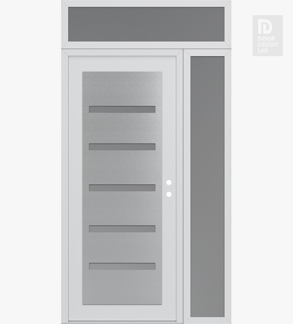 Modern Steel Front Door Diamond C7 50" x 96" white/white frosted Glass Panel stainless steel LHI with Sidelite and Transom frosted Glass