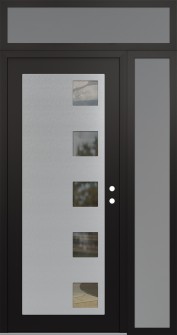 Diamond C5 52" x 96" black/black clear Glass Panel stainless steel LHI with Sidelite and Transom frosted Glass