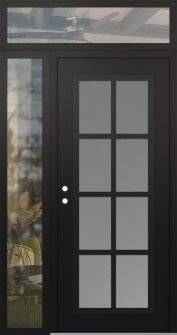 Diamond C16 52" x 96" black/white frosted Glass Panel black RHI with Sidelite and Transom clear Glass