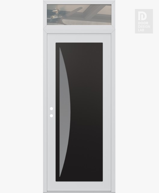 Modern Steel Front Door Diamond C13 36" x 96" white/white frosted Glass Panel black RHI with Transom clear Glass