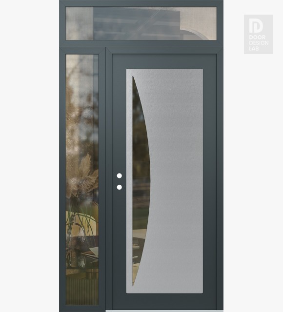 Modern Steel Front Door Diamond C13 50" x 96" anthracite/anthracite clear Glass Panel stainless steel RHI with Sidelite and Transom clear Glass