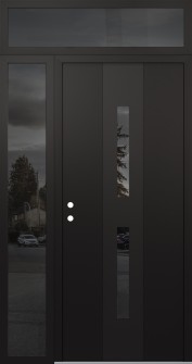 DIAMOND A6 50" X 96" BLACK/BLACK MIRRORED GLASS PANEL BLACK RHI WITH SIDELITE AND TRANSOM MIRRORED GLASS