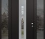 DIAMOND A4 64" X 96" BLACK/BLACK CLEAR GLASS PANEL STAINLESS STEEL RHI WITH 2 SIDELITES AND TRANSOM MIRRORED GLASS