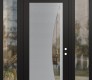 Modern Steel Front Door Diamond C13 64" x 96" black/black clear Glass Panel stainless steel LHI with 2 Sidelites and Transom clear Glass