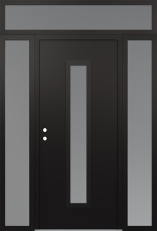 DIAMOND A11 60" X 96" BLACK/WHITE FROSTED GLASS PANEL BLACK RHI WITH 2 SIDELITES AND TRANSOM FROSTED GLASS