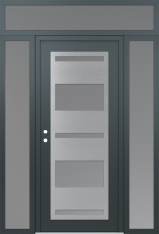 Diamond C10 64" x 96" anthracite/anthracite frosted Glass Panel stainless steel RHI with 2 Sidelites and Transom frosted Glass