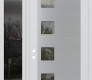 Modern Steel Front Door Diamond C5 50" x 96" white/white clear Glass Panel stainless steel RHI with Sidelite and Transom mirrored Glass