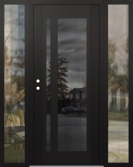 Diamond C15 64" x 80" black/black mirrored Glass Panel black RHI with 2 Sidelites clear Glass