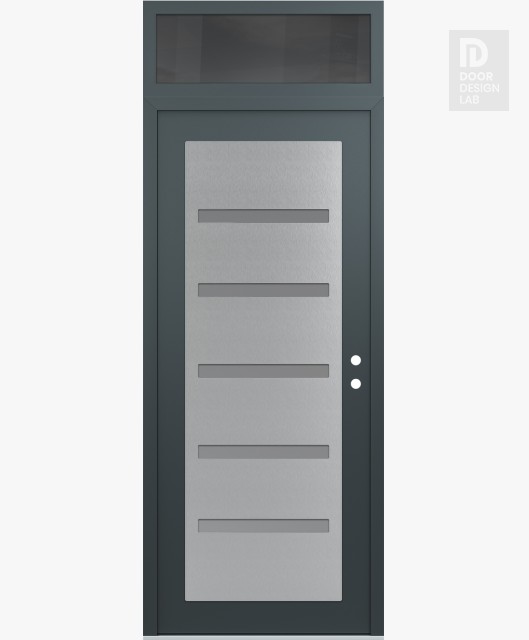 Modern Steel Front Door Diamond C7 36" x 96" anthracite/anthracite frosted Glass Panel stainless steel LHI with Transom mirrored Glass