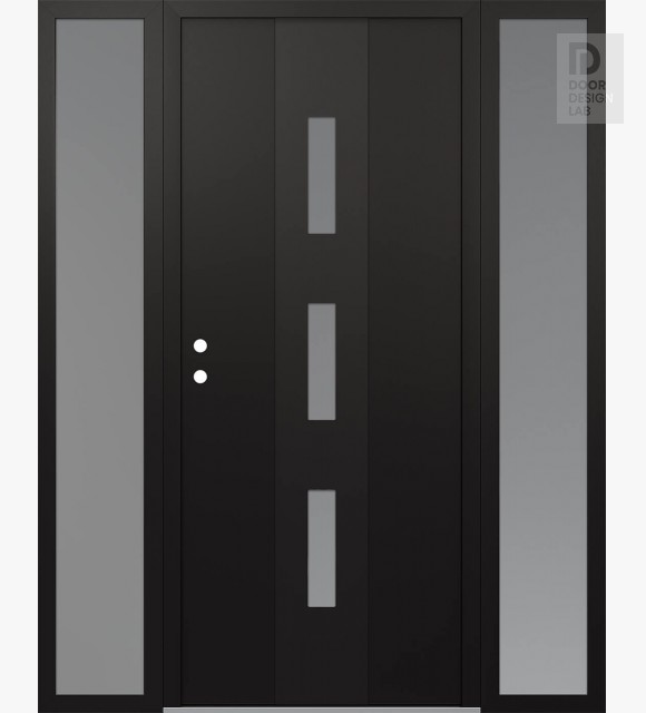 Modern Steel Front Door DIAMOND A7 60" X 80" BLACK/WHITE FROSTED GLASS PANEL BLACK RHI WITH 2 SIDELITES FROSTED GLASS