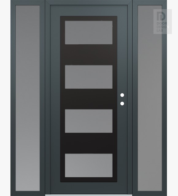 Modern Steel Front Door Diamond C2 60" x 80" anthracite/anthracite frosted Glass Panel black LHI with 2 Sidelites frosted Glass