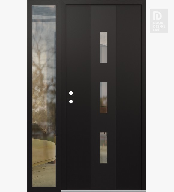 Modern Steel Front Door DIAMOND A7 50" X 80" BLACK/BLACK CLEAR GLASS PANEL BLACK RHI WITH SIDELITE CLEAR GLASS