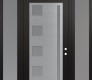 Modern Steel Front Door Diamond C3 64" x 96" black/white frosted Glass Panel stainless steel LHI with 2 Sidelites and Transom frosted Glass