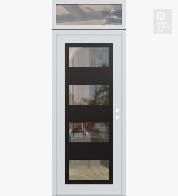 Modern Steel Front Door Diamond C2 36" x 96" white/white clear Glass Panel black LHI with Transom clear Glass