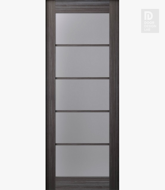 DOOR SLAB PALLADIO 5 LITE VETRO GRAY OAK 32" X 80" X 1 9/16" TEMPERED FROSTED GLASS