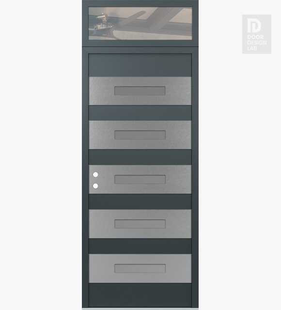 Modern Steel Front Door Diamond D9 36" x 96" anthracite/anthracite frosted Glass Panel stainless steel RHI with Transom clear Glass