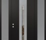 Modern Steel Front Door DIAMOND A2 64" X 96" BLACK/BLACK CLEAR GLASS PANEL STAINLESS STEEL RHI WITH 2 SIDELITES AND TRANSOM FROSTED GLASS