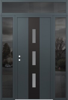 DIAMOND A7 68" X 96" ANTHRACITE/ANTHRACITE FROSTED GLASS PANEL BLACK RHI WITH 2 SIDELITES AND TRANSOM MIRRORED GLASS