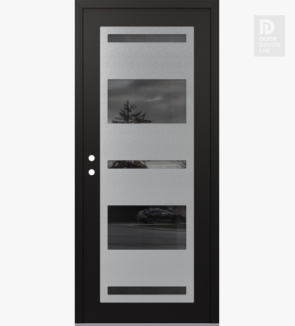 Modern Steel Front Door Diamond C10 36" x 80" black/black mirrored Glass Panel stainless steel RHI