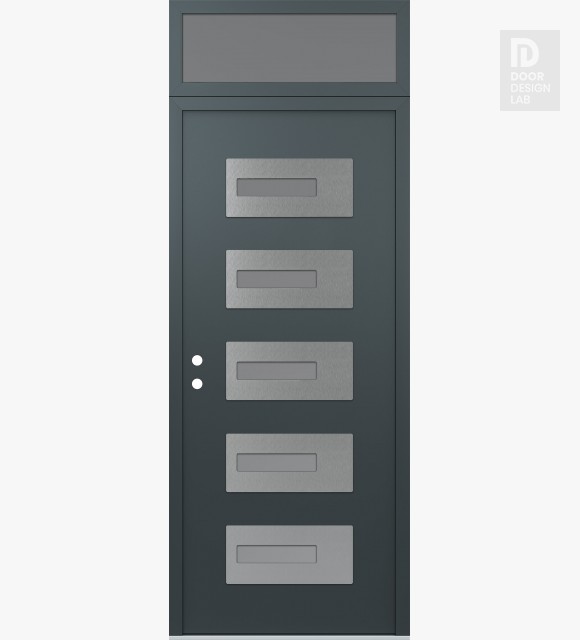 Modern Steel Front Door Diamond D6 36" x 96" anthracite/anthracite frosted Glass Panel stainless steel RHI with Transom frosted Glass