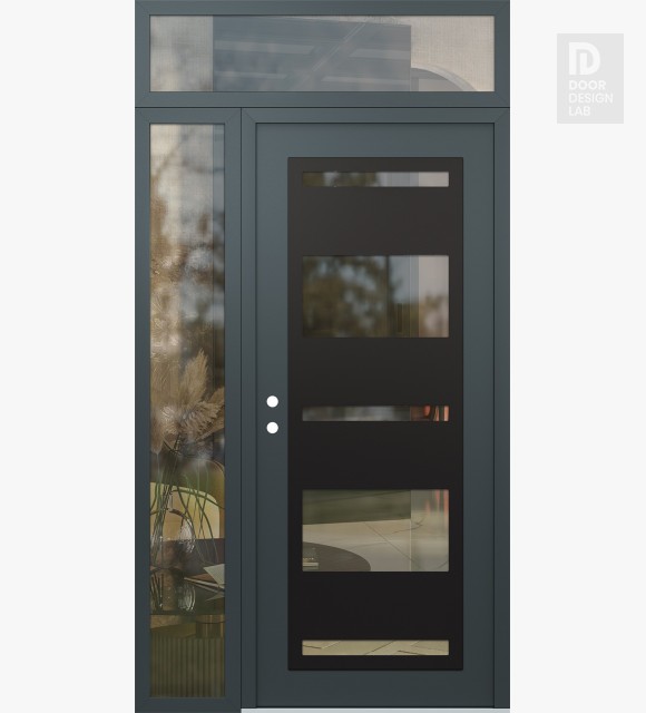 Modern Steel Front Door Diamond C10 48" x 96" anthracite/anthracite clear Glass Panel black RHI with Sidelite and Transom clear Glass
