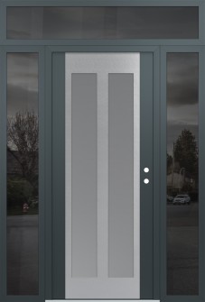 Diamond C14 64" x 96" anthracite/anthracite frosted Glass Panel stainless steel LHI with 2 Sidelites and Transom mirrored Glass