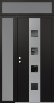 DIAMOND A12 52" X 96" BLACK/BLACK MIRRORED GLASS PANEL STAINLESS STEEL RHI WITH SIDELITE AND TRANSOM FROSTED GLASS