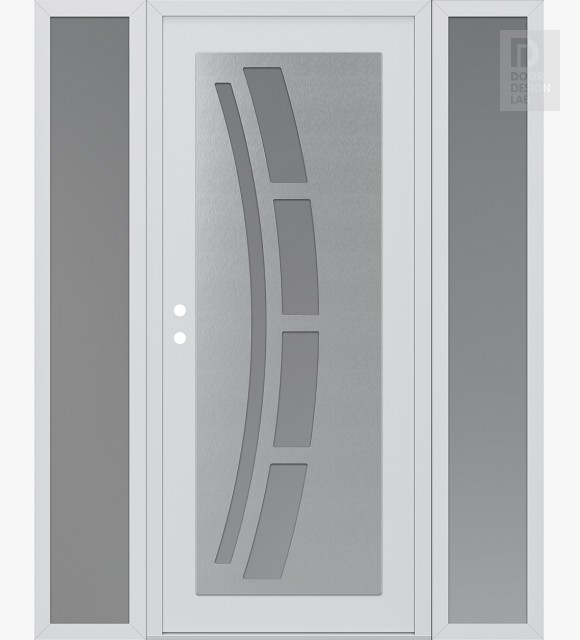 Modern Steel Front Door Diamond C12 60" x 80" white/white frosted Glass Panel stainless steel RHI with 2 Sidelites frosted Glass