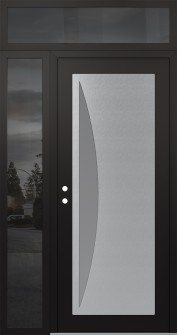 Diamond C13 52" x 96" black/white frosted Glass Panel stainless steel RHI with Sidelite and Transom mirrored Glass