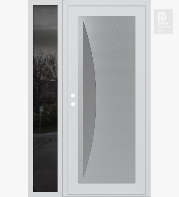 Modern Steel Front Door Diamond C13 48" x 80" white/white frosted Glass Panel stainless steel RHI with Sidelite mirrored Glass