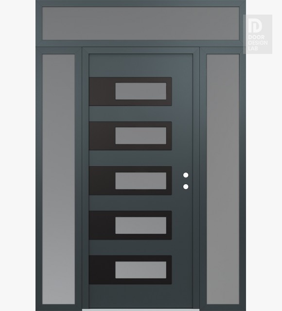Modern Steel Front Door Diamond D3 60" x 96" anthracite/anthracite frosted Glass Panel black LHI with 2 Sidelites and Transom frosted Glass