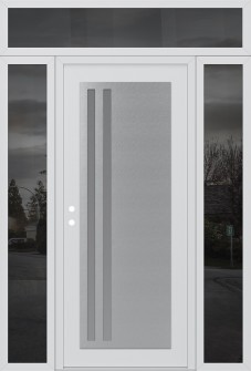 Diamond C6 64" x 96" white/white frosted Glass Panel stainless steel RHI with 2 Sidelites and Transom mirrored Glass