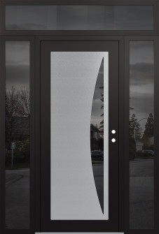 Diamond C13 64" x 96" black/black mirrored Glass Panel stainless steel LHI with 2 Sidelites and Transom mirrored Glass