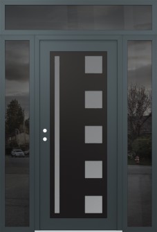 Diamond C3 60" x 96" anthracite/anthracite frosted Glass Panel black RHI with 2 Sidelites and Transom mirrored Glass