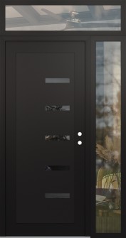 Diamond C8 52" x 96" black/black mirrored Glass Panel black LHI with Sidelite and Transom clear Glass