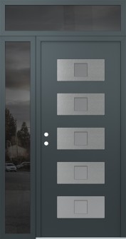 Diamond D8 50" x 96" anthracite/anthracite frosted Glass Panel stainless steel RHI with Sidelite and Transom mirrored Glass