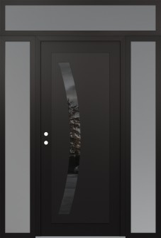 Diamond C4 60" x 96" black/black mirrored Glass Panel black RHI with 2 Sidelites and Transom frosted Glass