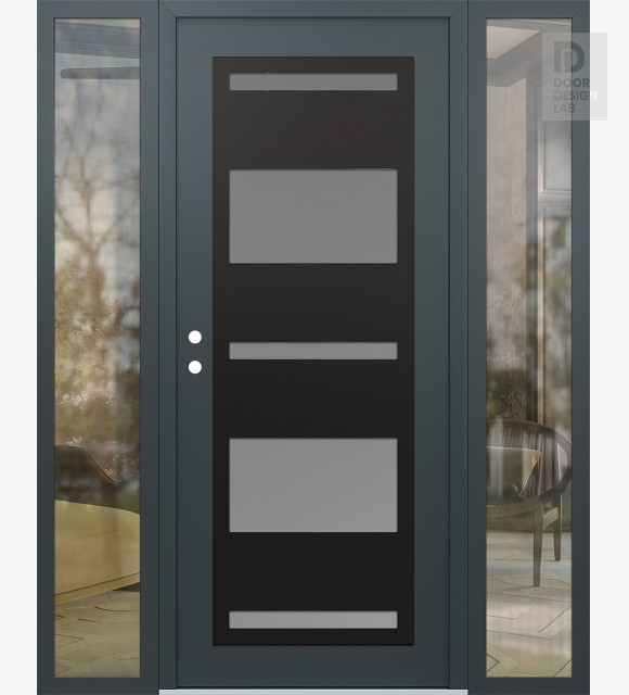 Modern Steel Front Door Diamond C10 68" x 80" anthracite/anthracite frosted Glass Panel black RHI with 2 Sidelites clear Glass