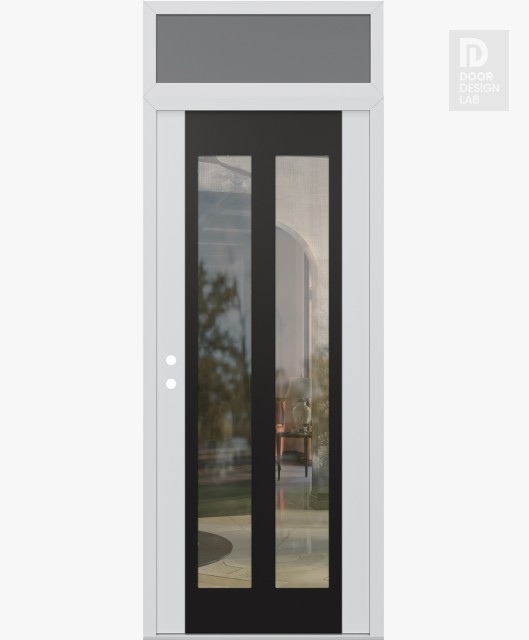 Modern Steel Front Door Diamond C14 36" x 96" white/white clear Glass Panel black RHI with Transom frosted Glass