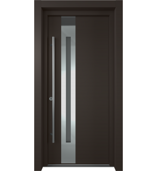 MODERN FRONT STEEL DOOR ZEPHYR BROWN/WHITE 37 7/16" X 81 11/16" RHI + HARDWARE