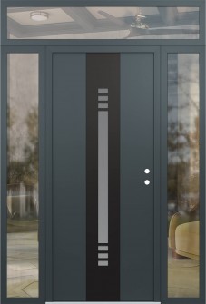 DIAMOND A5 60" X 96" ANTHRACITE/ANTHRACITE FROSTED GLASS PANEL BLACK LHI WITH 2 SIDELITES AND TRANSOM CLEAR GLASS