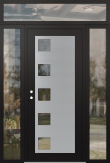 Diamond C5 60" x 96" black/black clear Glass Panel stainless steel RHI with 2 Sidelites and Transom clear Glass