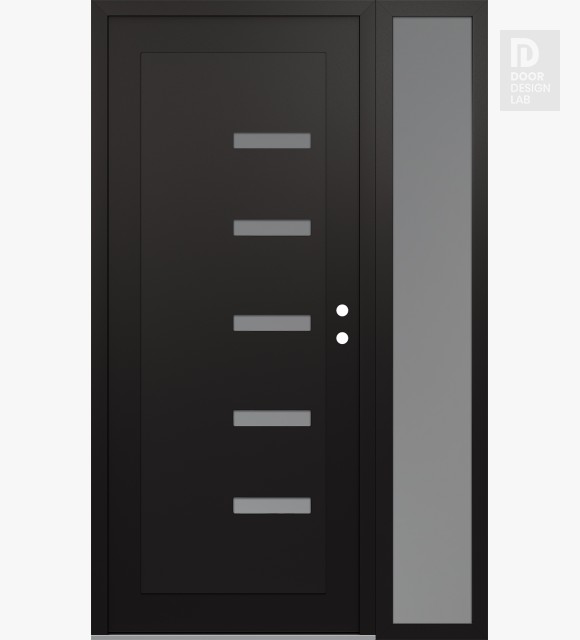 Modern Steel Front Door Diamond C8 50" x 80" black/white frosted Glass Panel black LHI with Sidelite frosted Glass